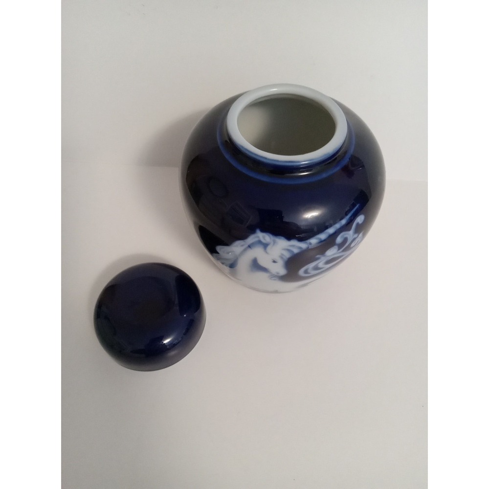 Takahashi San Francisco Cobalt Blue Unicorn Glaze Ginger Jar With Lid Vase Japan - Picture 2 of 7